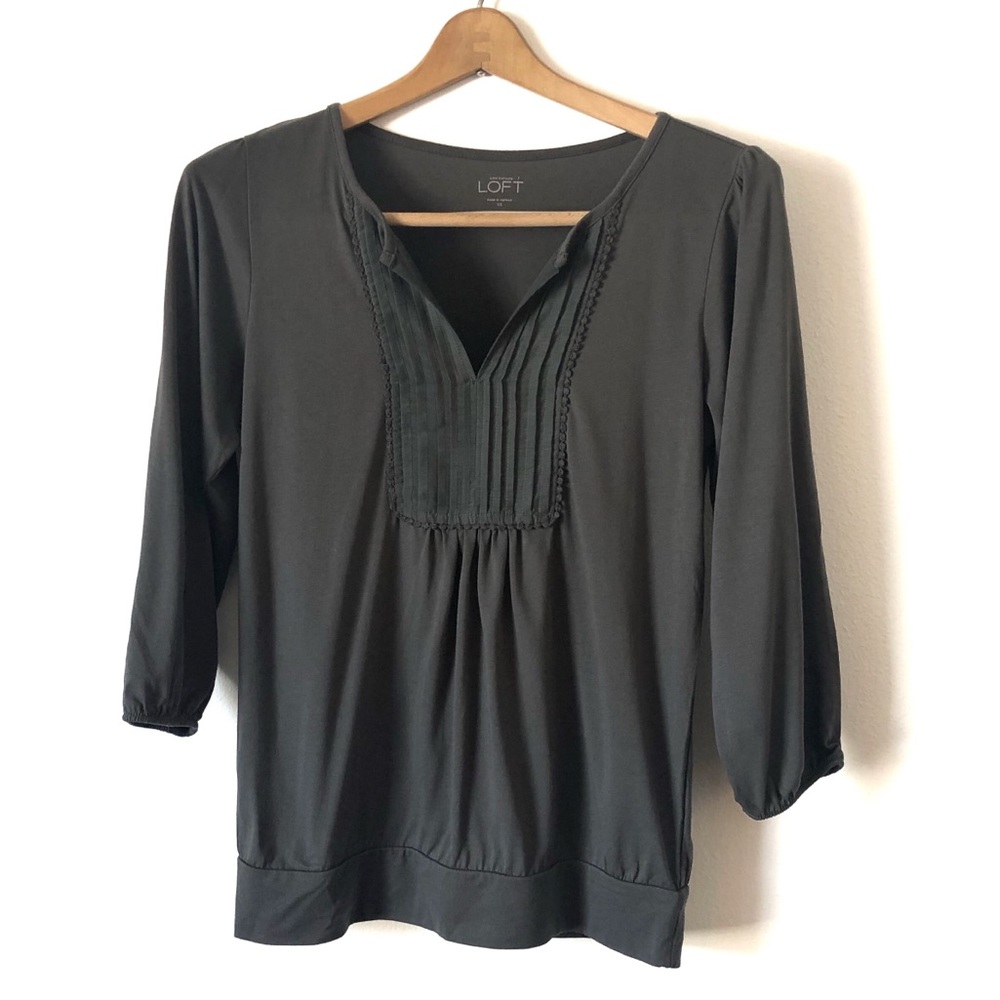 Ann Taylor LOFT bib shirt top gray Xsmall